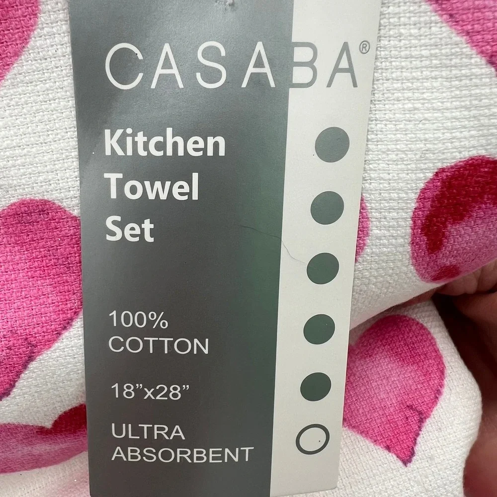Casaba Kitchen Towel Set Unisex 18x28 Pink Brand New Heart Print Cotton 2pk